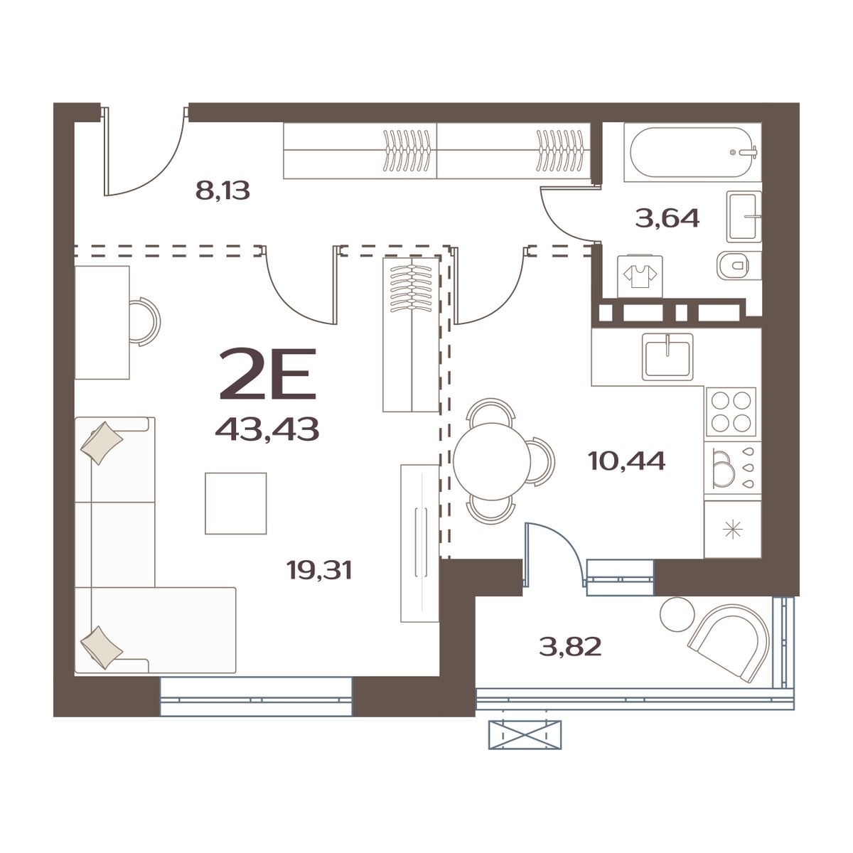 ЖК Меридианы Улисса, 1-комн кв 43,43 м2, за 6 609 000 ₽, 1 этаж